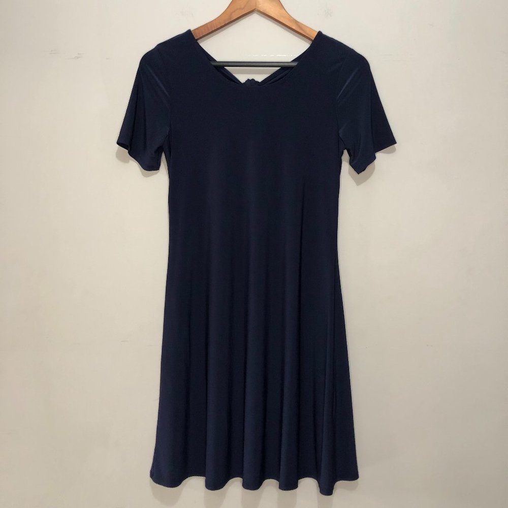 Westport Short Sleeve Tie Neck Back Midi Dress Navy XSmall